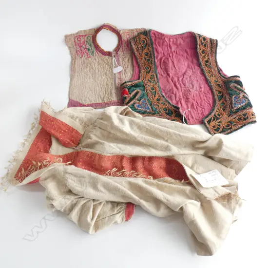 Pakistani green velvet boys’ waistcoat, embroidered shirt front and boy’s smock, supposedly made for the son the Governor of Hyderabad…